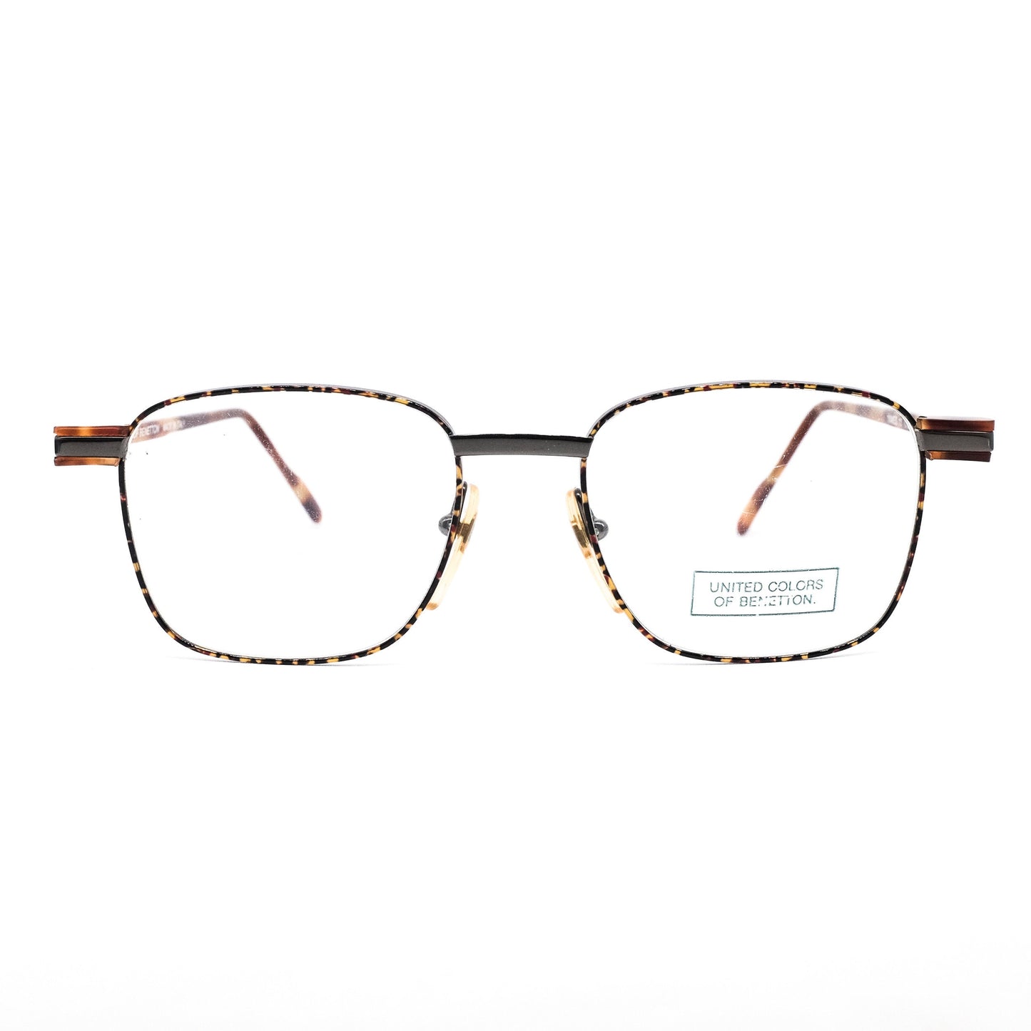 United Colors of Benetton Nimes 13  rare square slim metallic eyeglasses frames in brown tortoise finishing,  1980's  NOS Italy