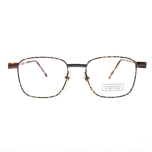 United Colors of Benetton Nimes 13  rare square slim metallic eyeglasses frames in brown tortoise finishing,  1980's  NOS Italy