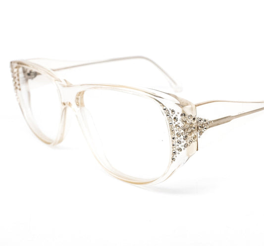 OAR party teardrop shaped clear  cello eyeglasses frames enriched with rhinestones 80s