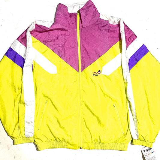 Brugi 90s neon yellow /fucsia festival windbreaker jacket, made in Italy 90s NOS with tags