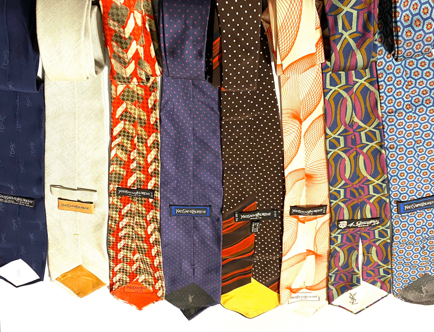 YSL Saint Laurent vintage silk ties made in Italy, 1970s / 80s /90s mint
