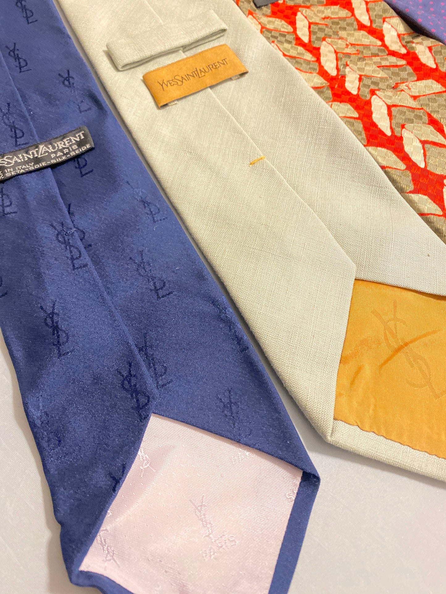 YSL Saint Laurent vintage silk ties made in Italy, 1970s / 80s /90s mint