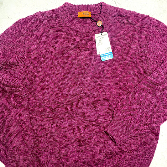 Missoni sport 80s NOS vintage burgundy pure new Wool sweater With 3d abstract motif allover sz 50 M