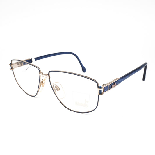 Mondi by Metzler 5564 metallic eyeglasses frames with slim square rim and blue marble acetate temples, 1970's  NOS Germany