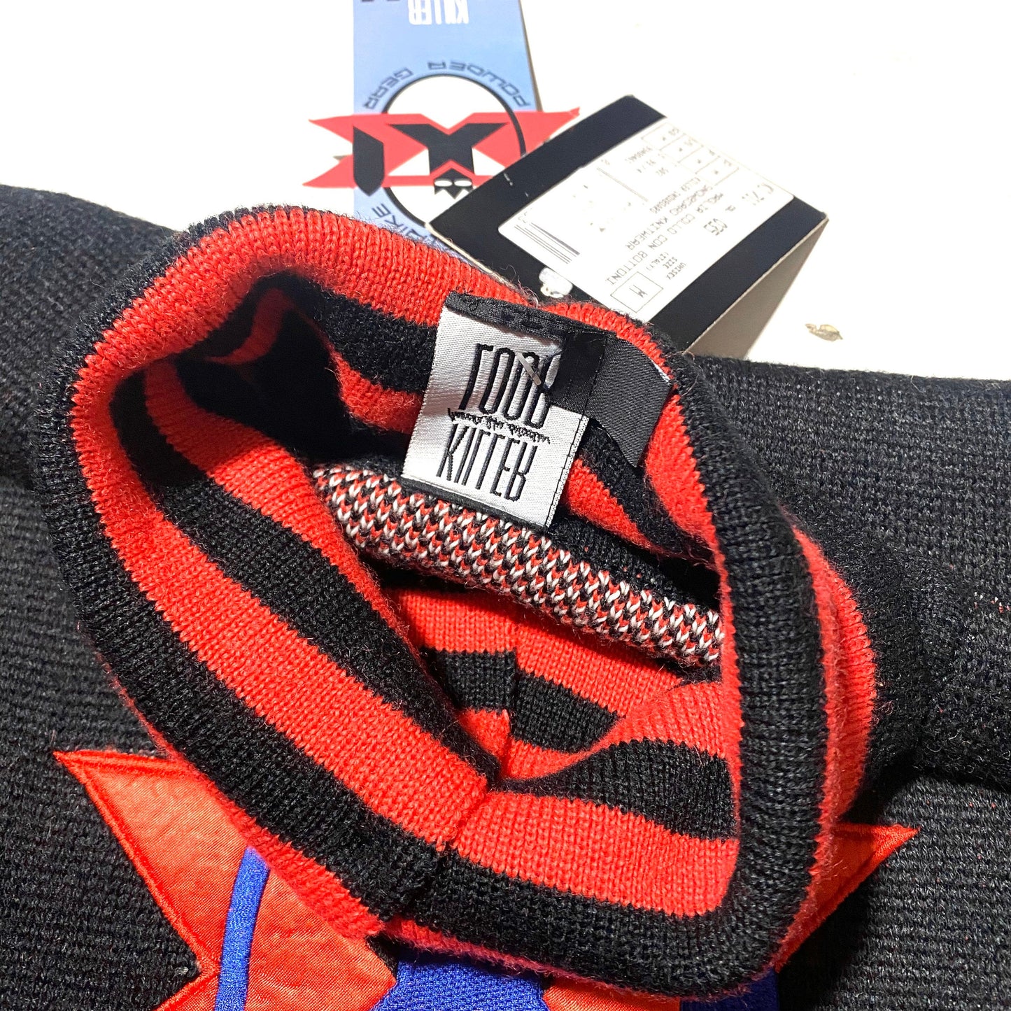 Killer Loop nos hip oversize fit black turtleneck sweater with white/red Navajo/ geometrical motifs, 90s NWT