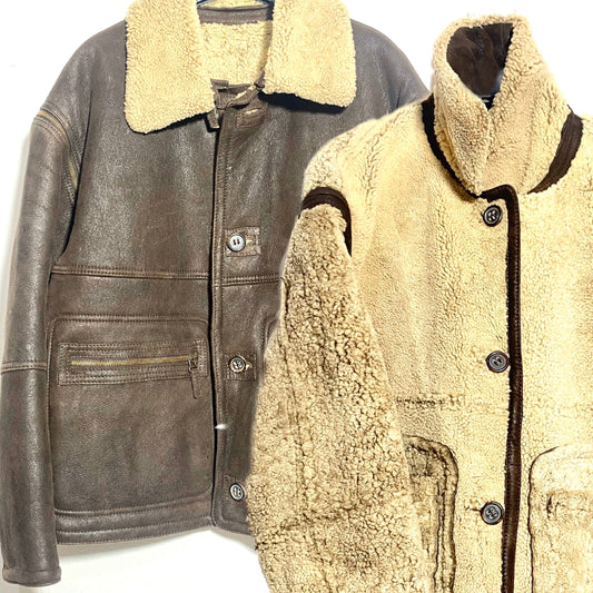 Luciano Soprani 6 in 1 reversible steampunk real shearling leather jacket / vest, incredible and mint