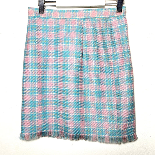 Maria Giovanna 1963 turquoise / pink tartan pure new wool skirt, new old stock with tag
