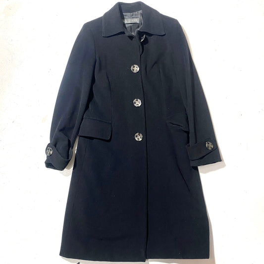 Krizia Poi vintage ladies black wool/cashmere blend coat with jewel buttons, mint condition