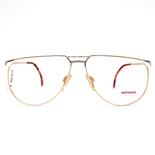 Menrad 355-003 drop shaped vintage gold metallic aviator eyeglasses frames with flat browline 1980s NOS