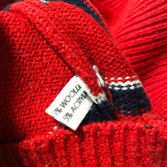 Lacoste red / navy/ white horizontal striped mariner style pullover with zip up collar, 80s France mint