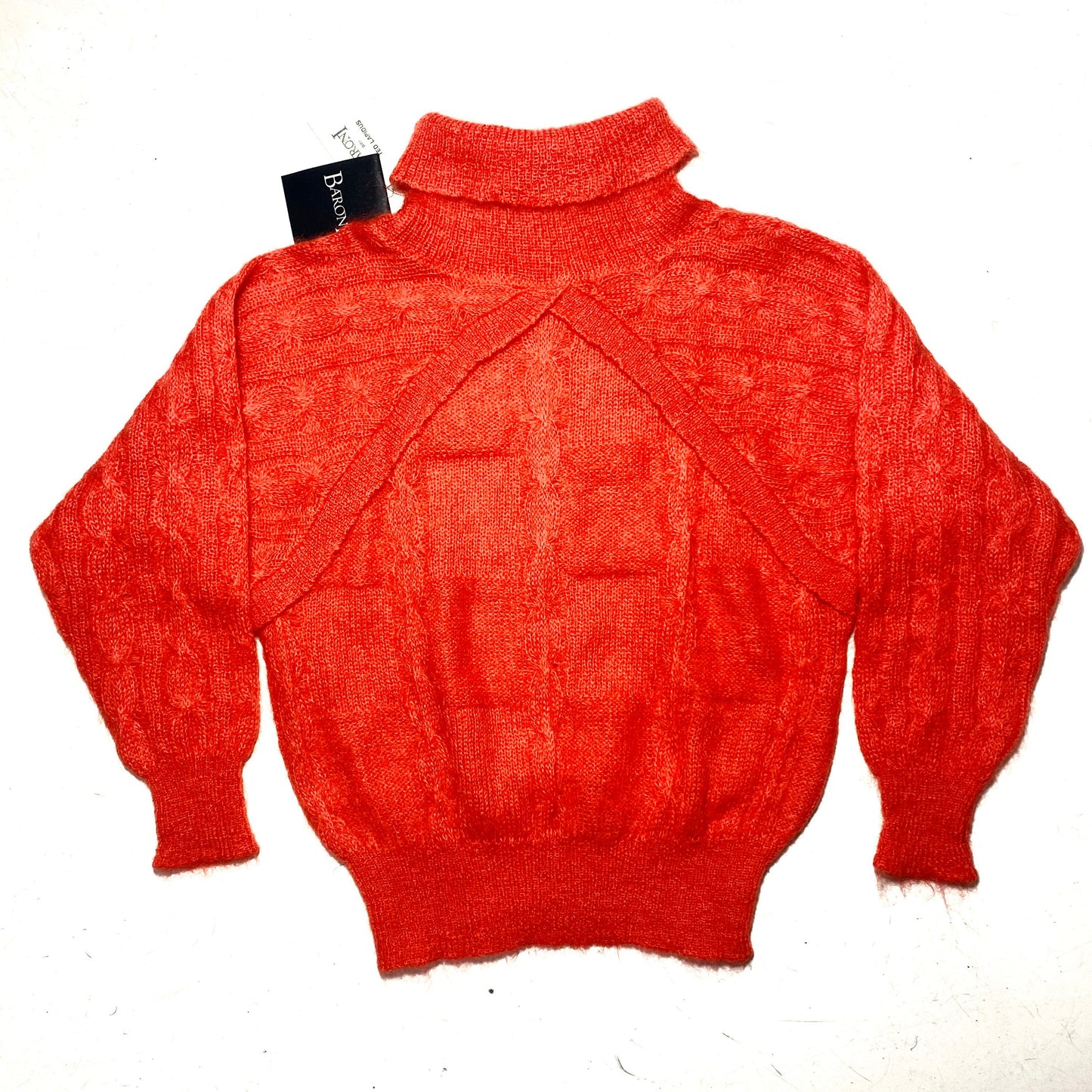 Ted Lapidus NWT 80s Mohair/wool red ladies l cable knit braided turtleneck pullover, new with tags