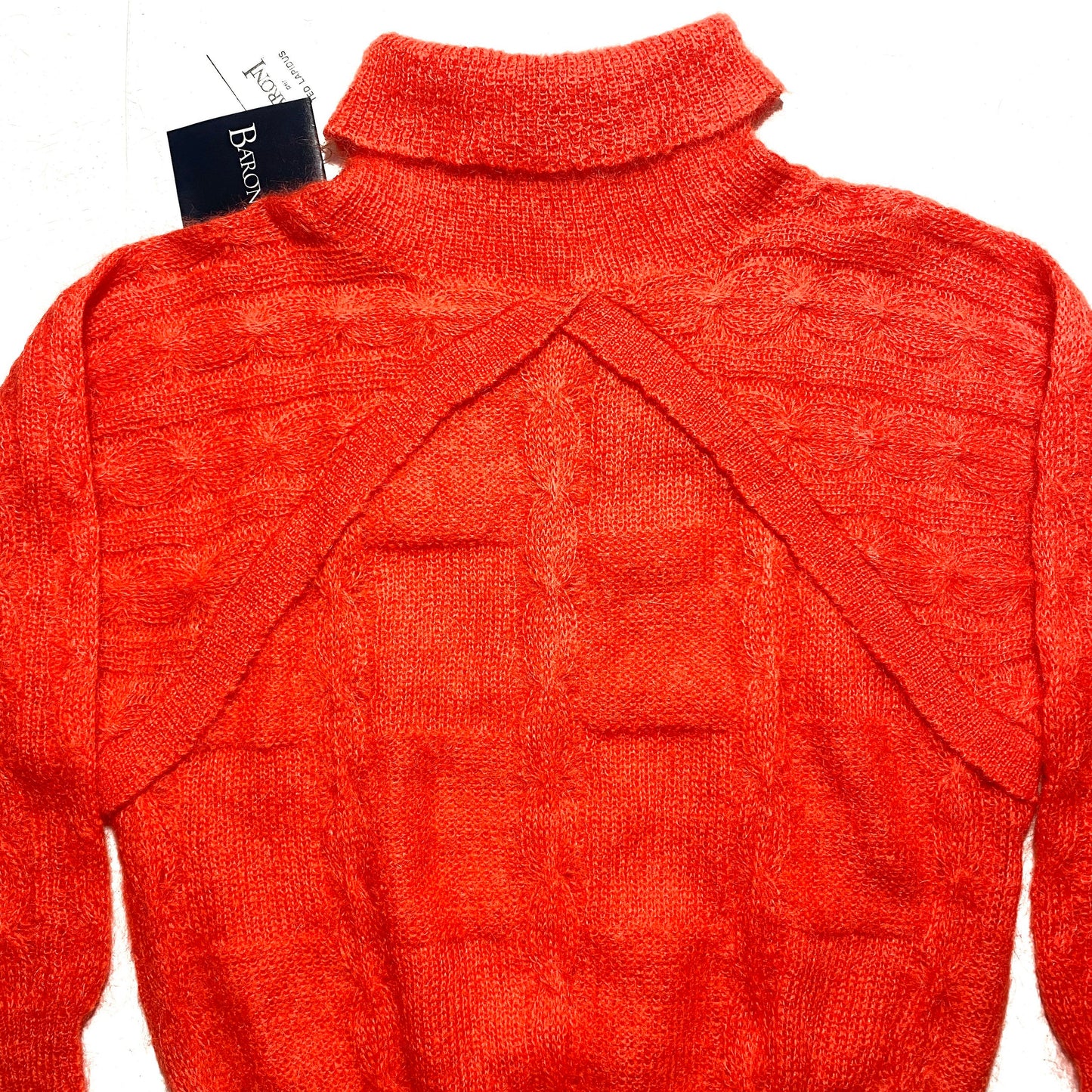 Ted Lapidus NWT 80s Mohair/wool red ladies l cable knit braided turtleneck pullover, new with tags