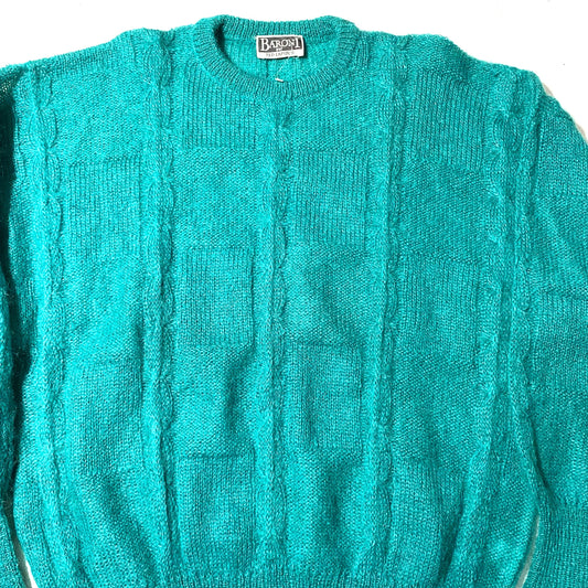 Ted Lapidus NWT 80s Mohair/wool green ladies cable knit braided pullover, new with tags
