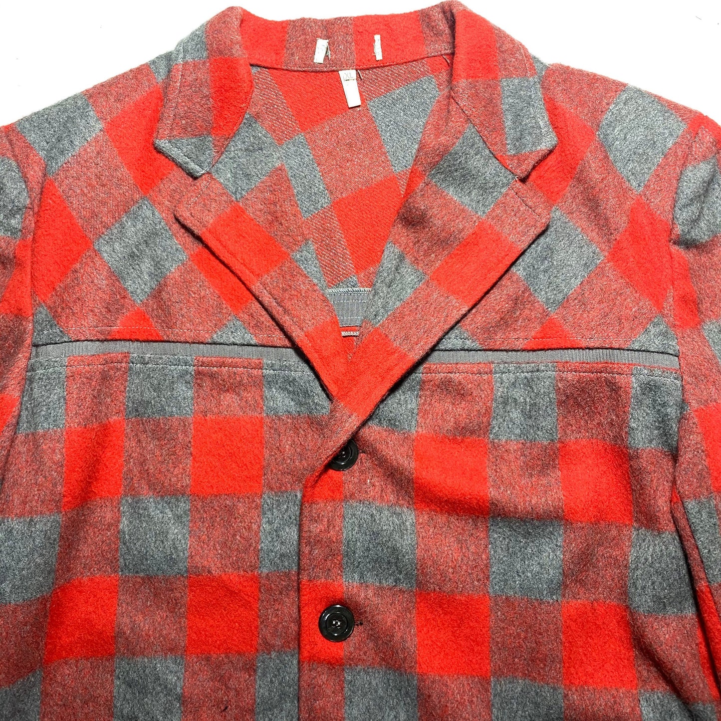 Red/grey checkered hunter style pure new wool blazer made in Italy, 70s mint condition