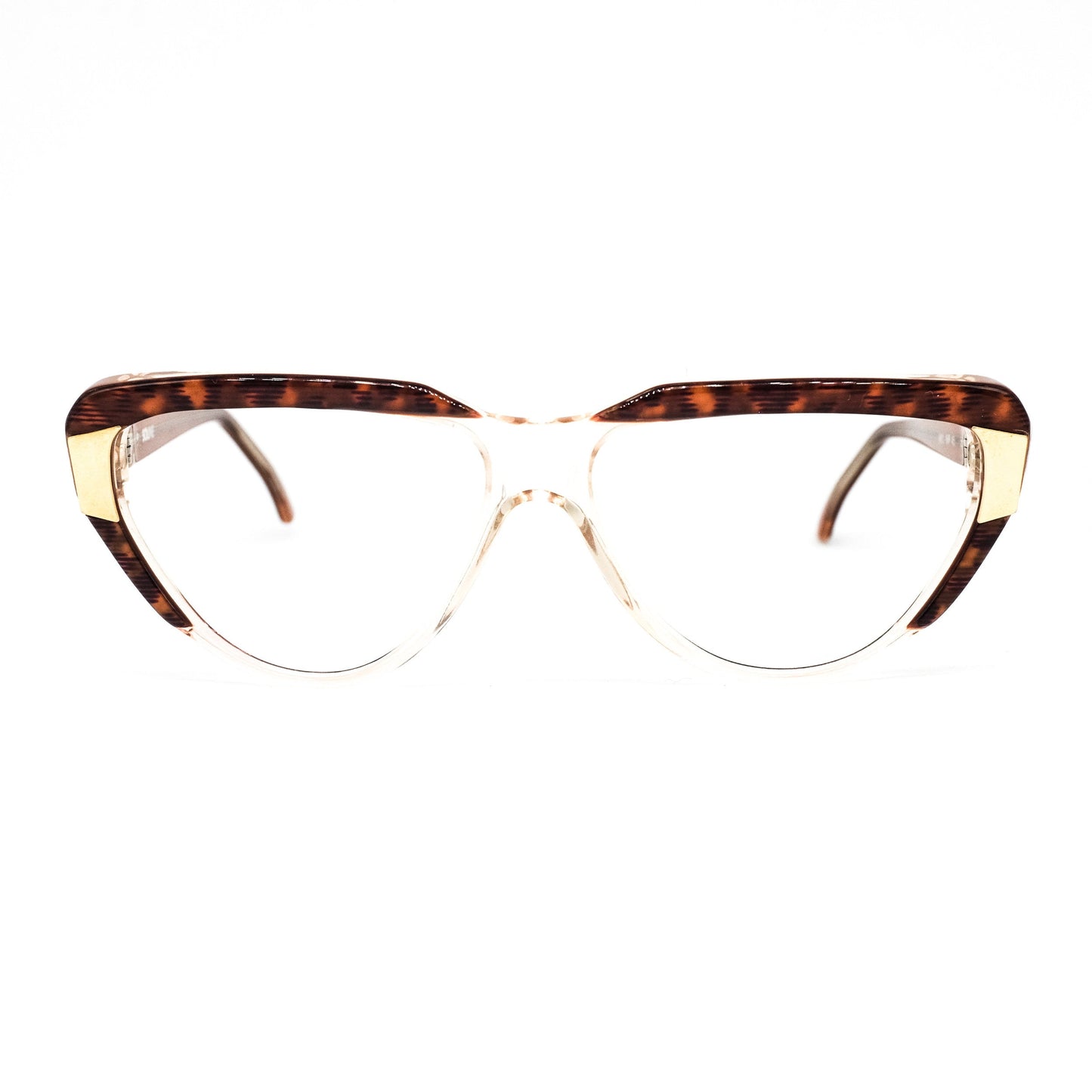 Soline SVP45 vintage teardrop shape brown tortoise cello eyeglasses frames with golden metal details Made in Italy, NOS 1990s