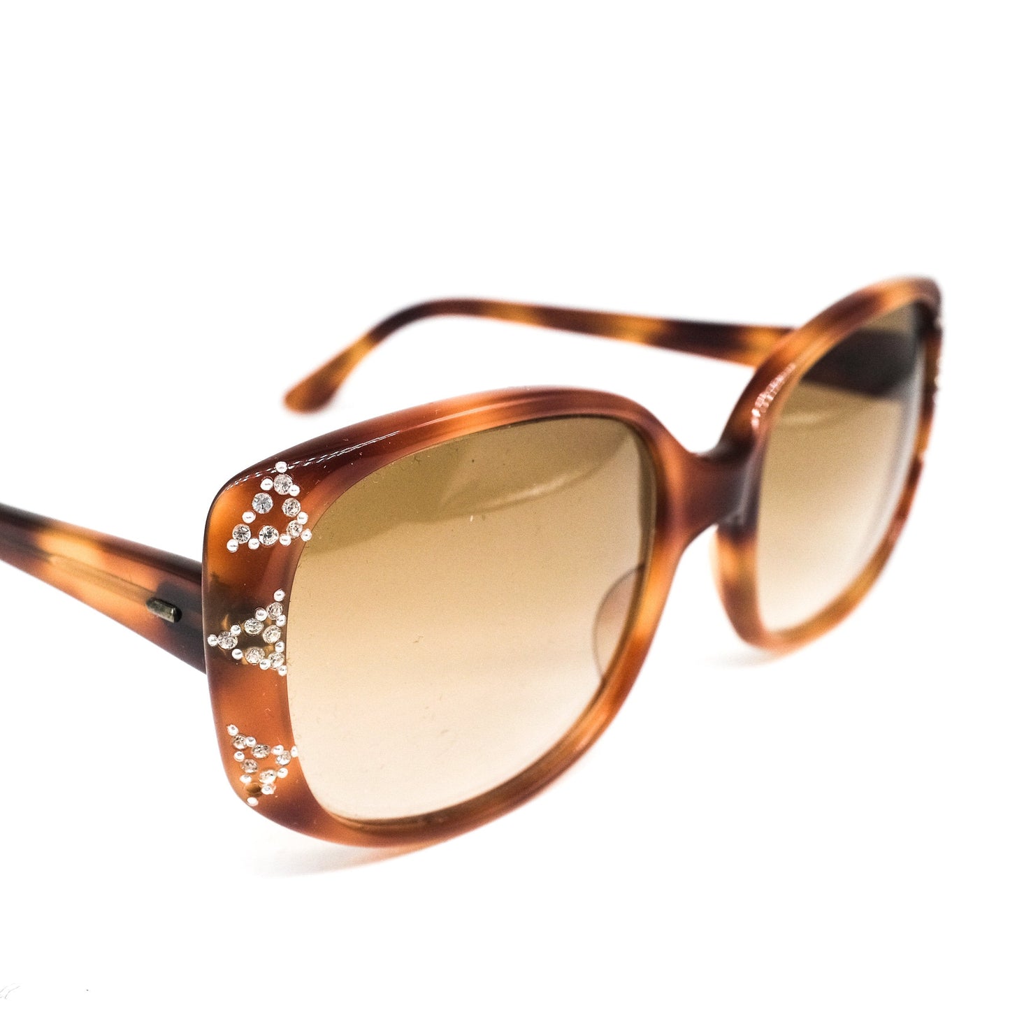 Square oversized tortoise sunglasses adorned  with rhinestones, handmade France NOS 70s