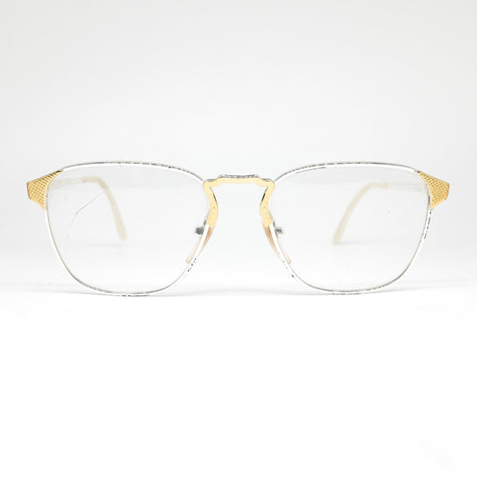Zagato retro decó square silver/ gold eyeglasses frames with golden details, 90s NOS