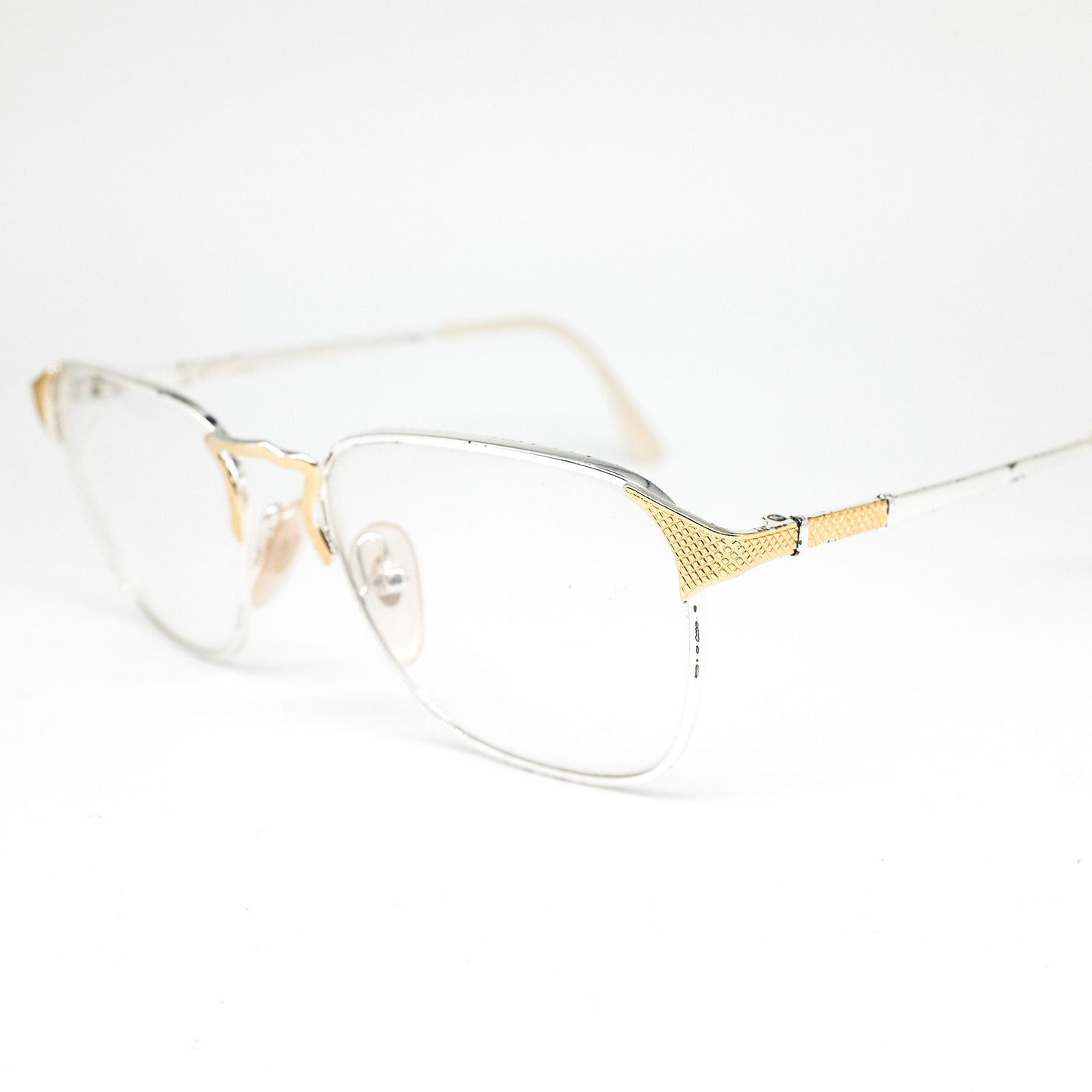 Zagato retro decó square silver/ gold eyeglasses frames with golden details, 90s NOS