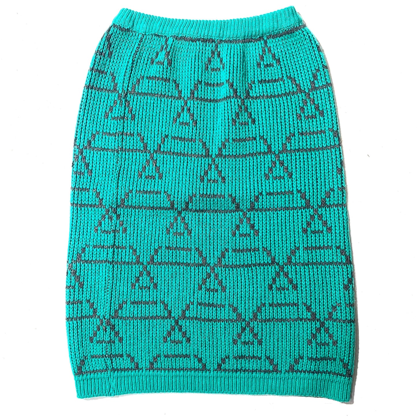 Green-Grey geometrical allover cable knit wool blend skirt made in Italy, 80s mint condition