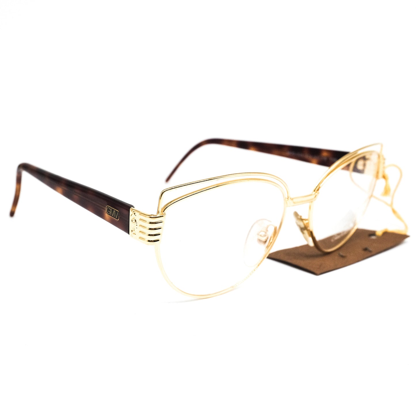 Gian Marco Venturi 024 golden metallic cateye eyeglasses frames with double browline made in Italy with cut off designed hinges, NOS 1990s