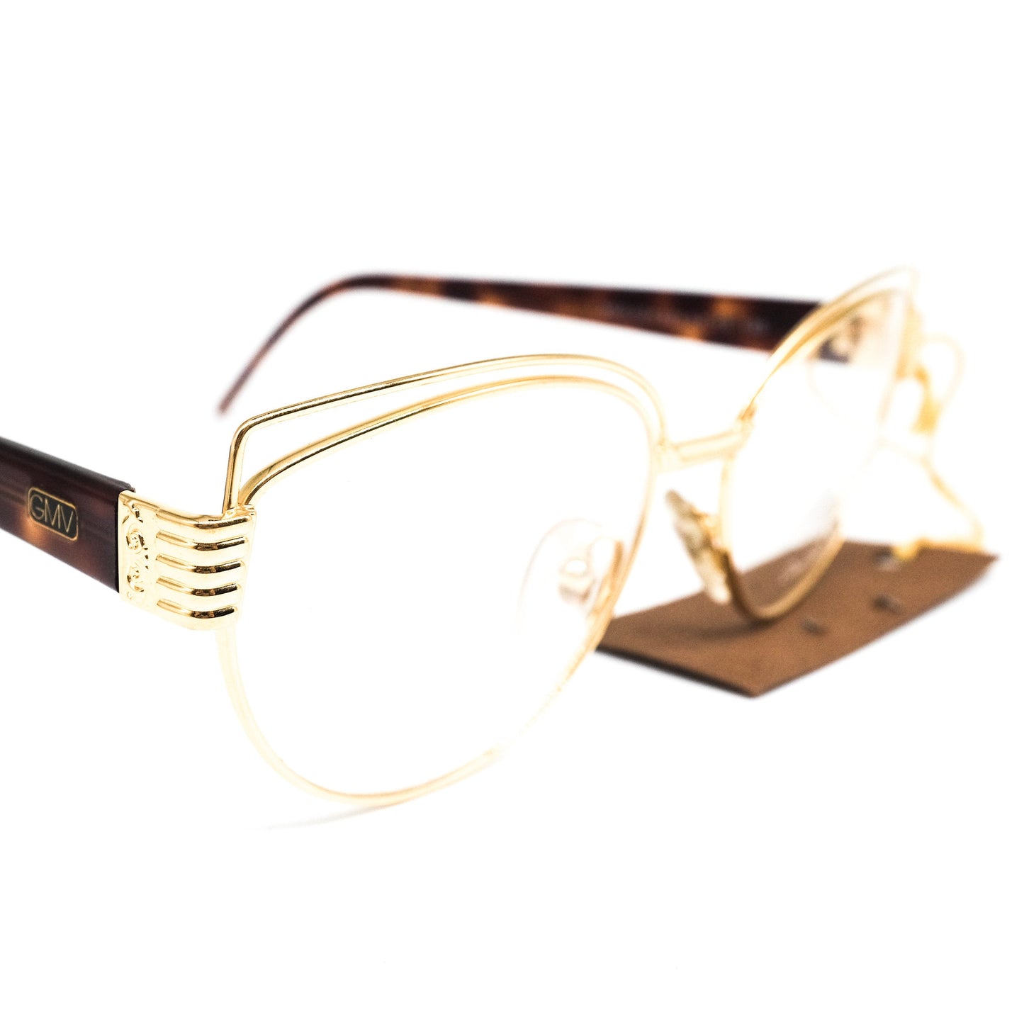 Gian Marco Venturi 024 golden metallic cateye eyeglasses frames with double browline made in Italy with cut off designed hinges, NOS 1990s