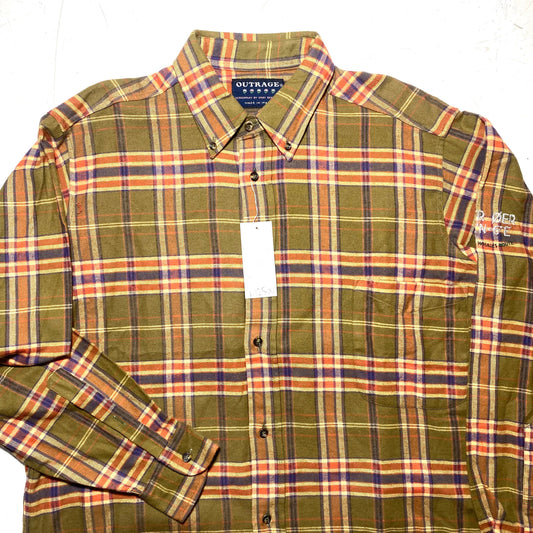 Outrage 90s NWT checkered flannel shirt, military green/ purple and peach, mint and with tags