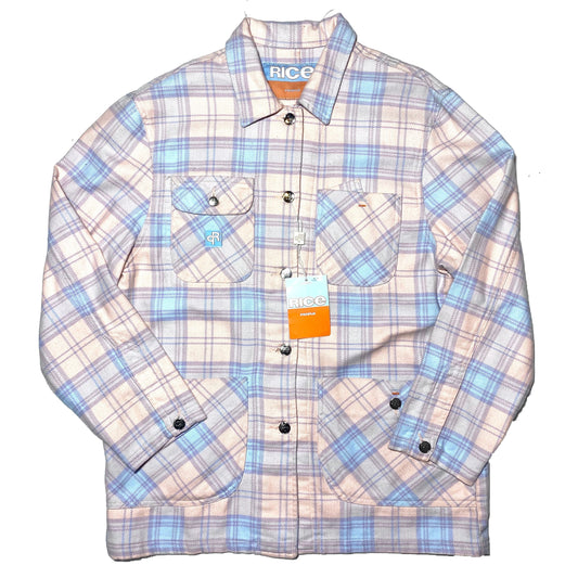Rice pink/lilac/turquoise checkered flannel shirt made in Italy, NWT 90s, mint