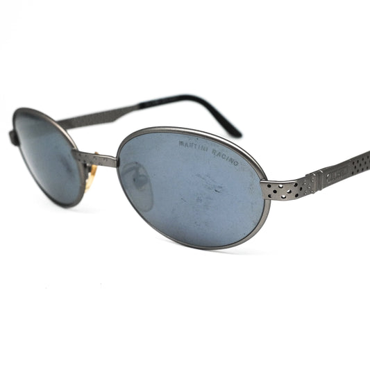 Martini Racing by Lozza SL3001 silver metallic sunglasses with black lenses with punctured temples made in Italy 1990s NOS