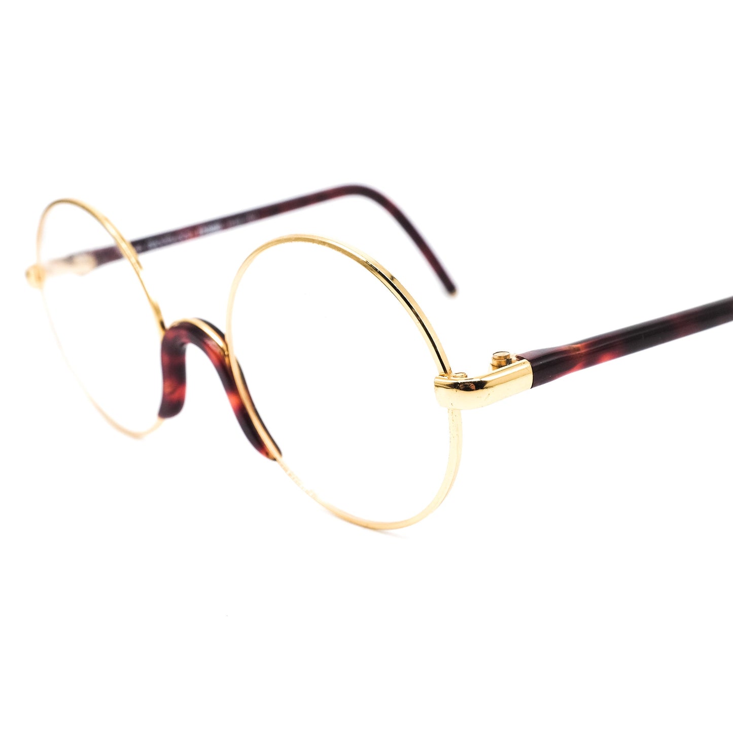 Gianfranco Ferre GFF 2 classic round cello eyeglasses with golden rim and brown tortoise body, 1980s NOS Italy