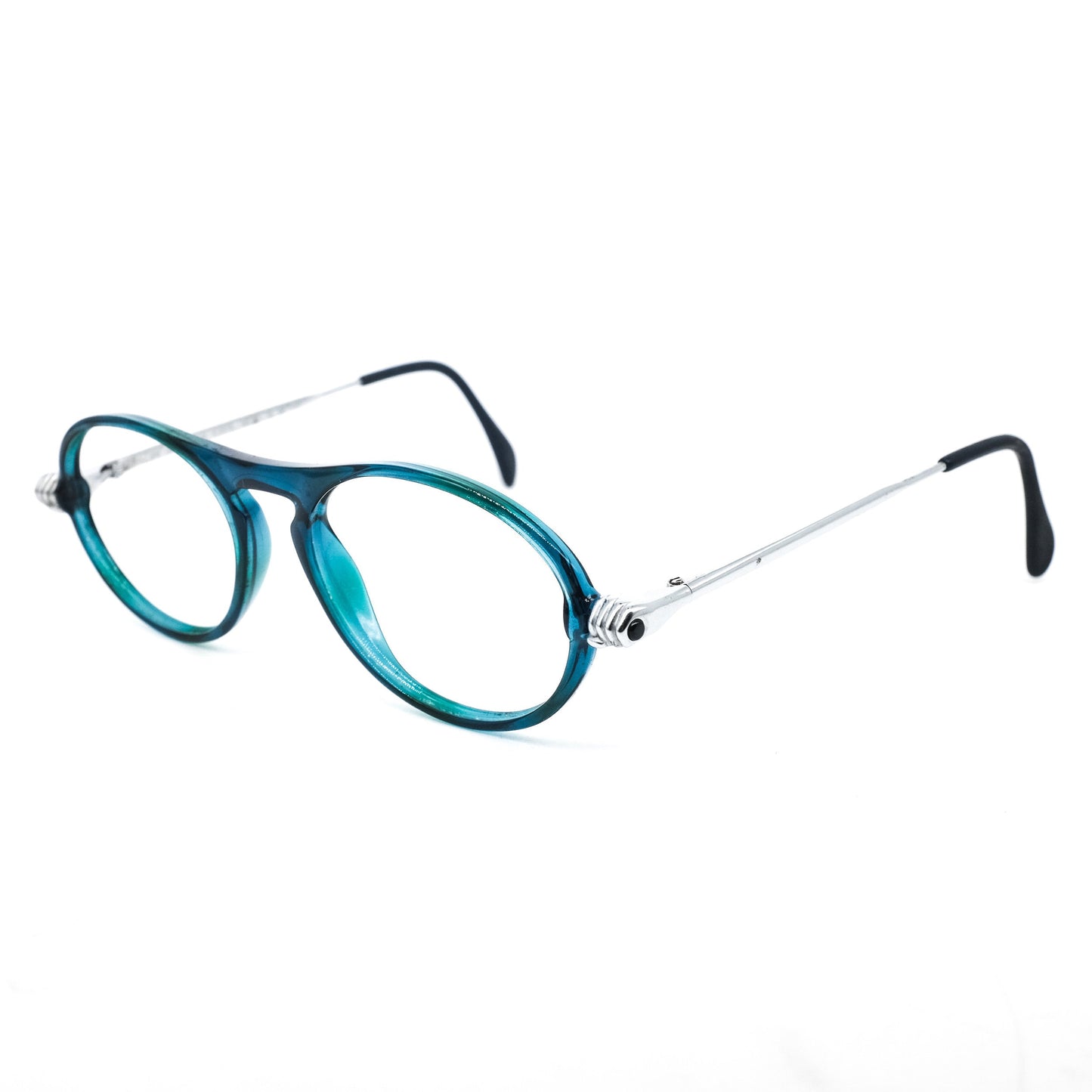 Silhouette M2733 vintage blue acetate oval eyeglasses frames with silver metal temples 1990s NOS Austria