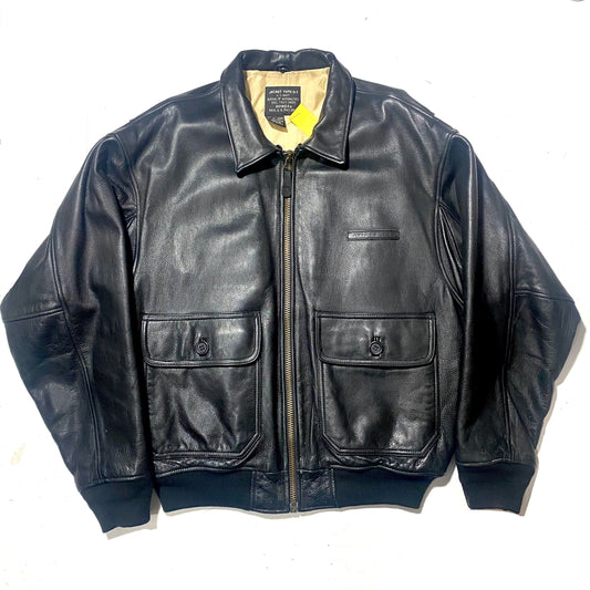 Avirex Type G1 1940 C. Reilly black leather US Navy aviator bomber jacket, 80s mint condition