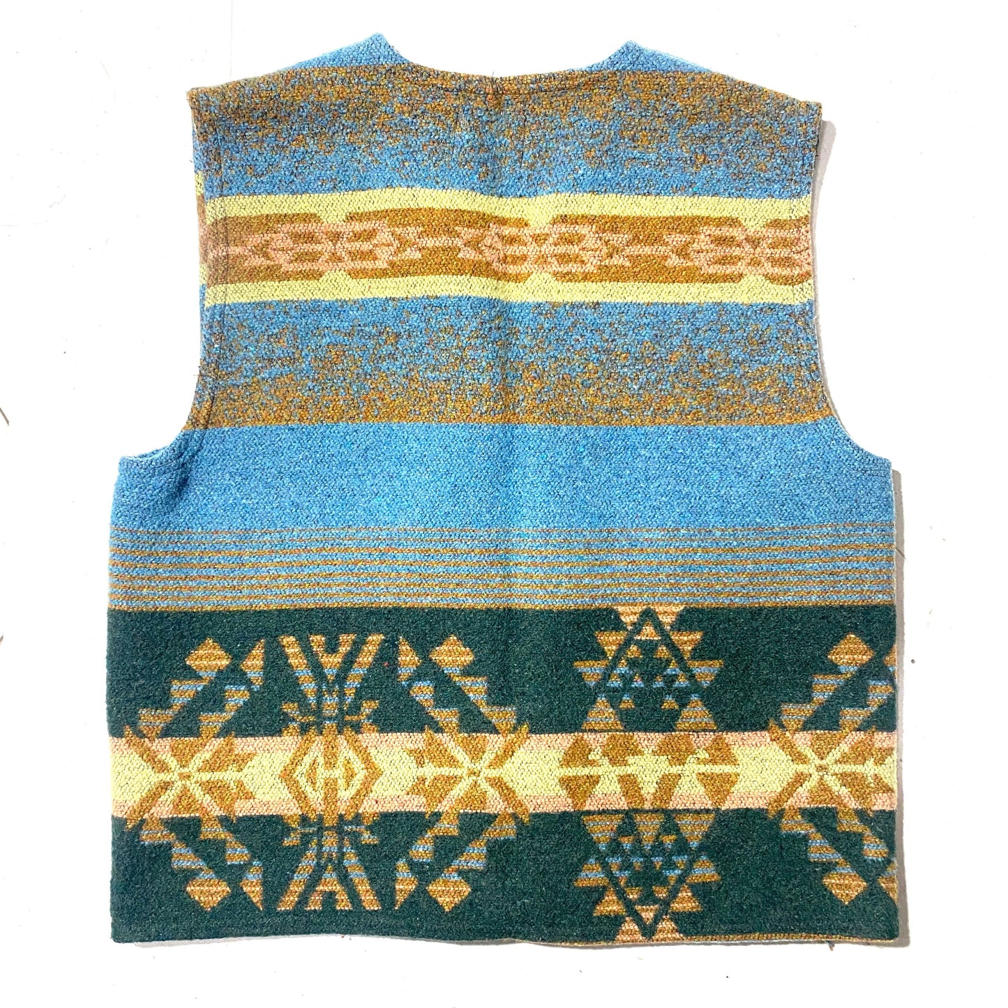 Broadway 80s wool vest with cool brown / turquoise / green Navajo print allover, mint condition
