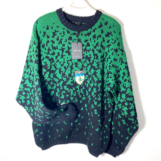 Post Card NWT 90s black/green degrade knitted pure new wool sweater, made in Italy mint