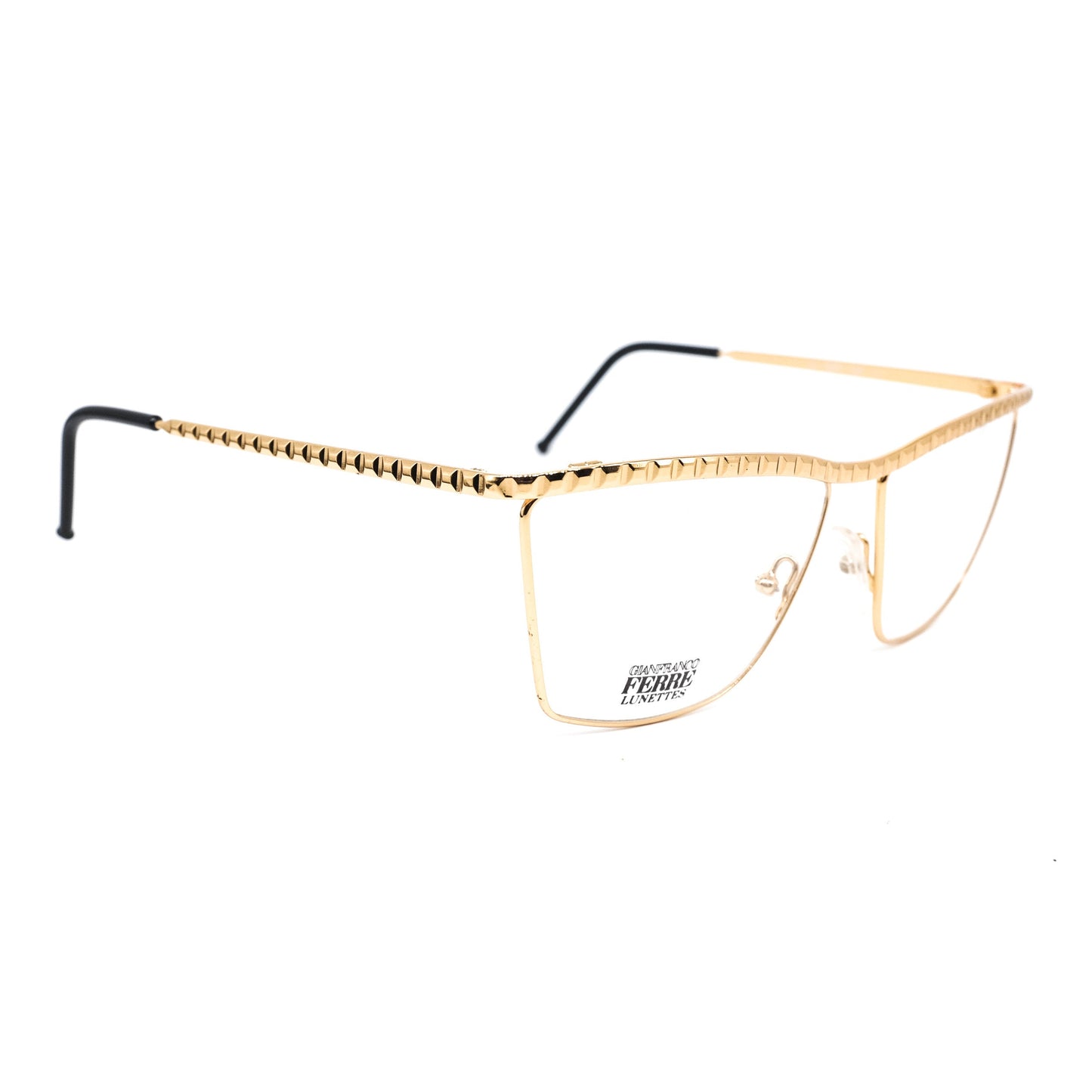 Gianfranco Ferré GFF134 modernist slim golden metal square cateye eyeglasses frames with specially carved browline/temples, 1990s NOS Italy