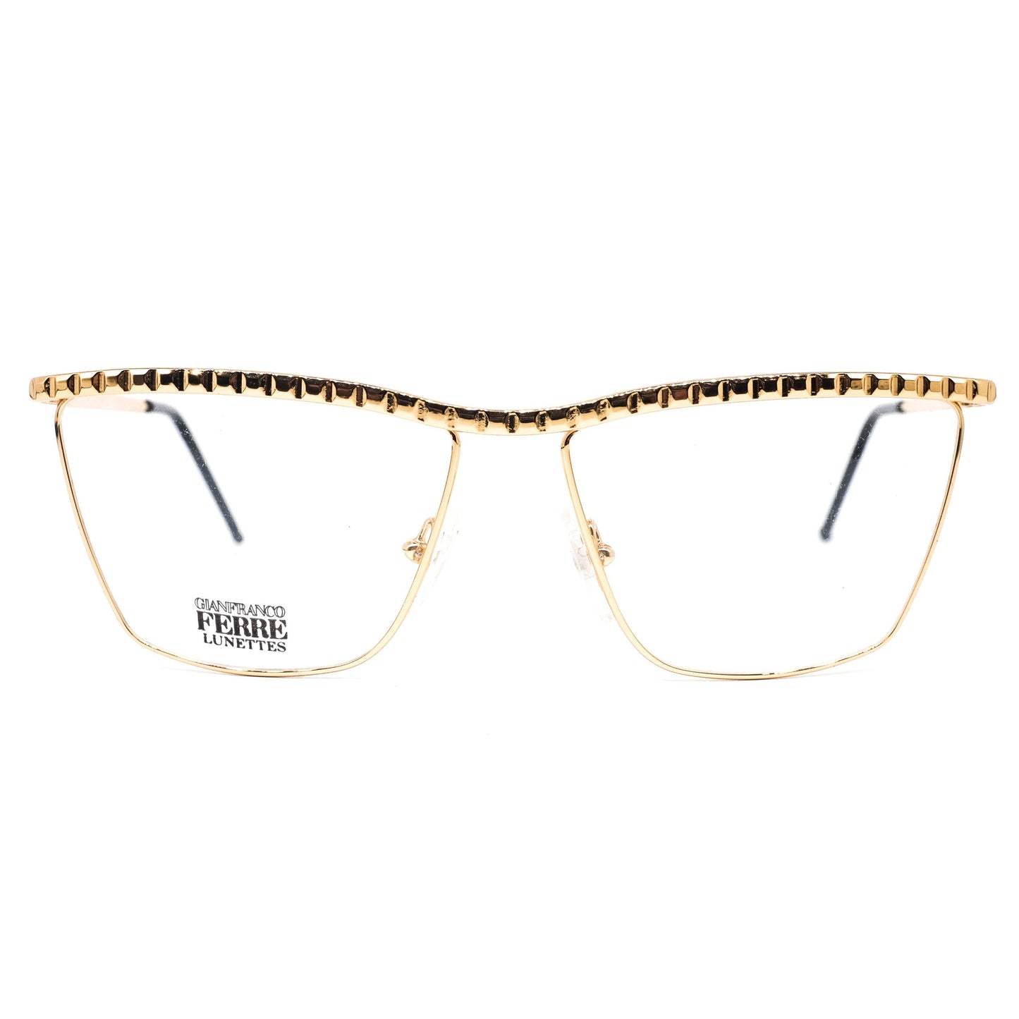 Gianfranco Ferré GFF134 modernist slim golden metal square cateye eyeglasses frames with specially carved browline/temples, 1990s NOS Italy