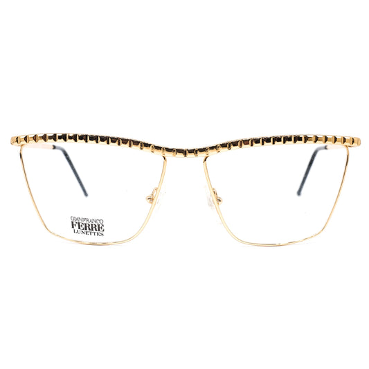 Gianfranco Ferré GFF134 modernist slim golden metal square cateye eyeglasses frames with specially carved browline/temples, 1990s NOS Italy