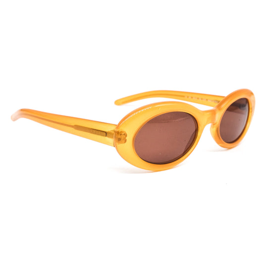 Vintage Oliver Valentino OL16s oval yellow acetate sunglasses with thick rim design and brown lenses. Nos 80s Italy