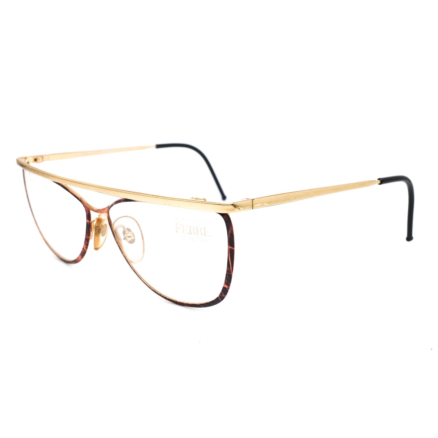 Gianfranco Ferré GFF 39 modernist slim golden metal flat top eyeglasses frames, 1990s NOS Italy