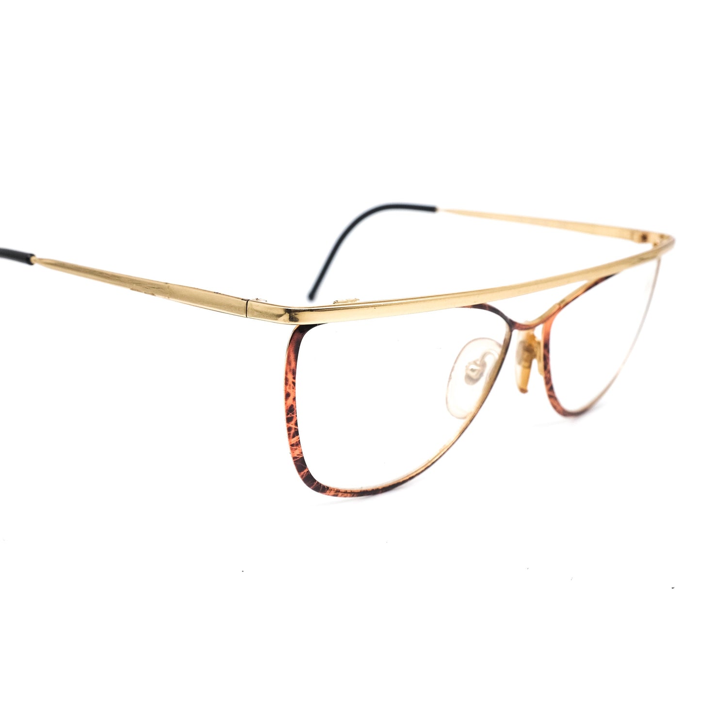 Gianfranco Ferré GFF 39 modernist slim golden metal flat top eyeglasses frames, 1990s NOS Italy