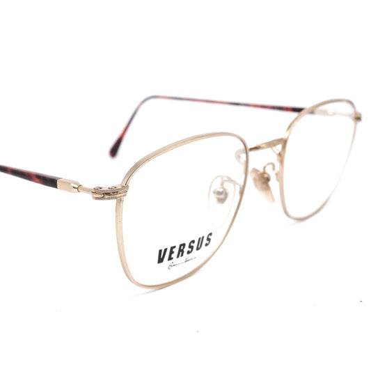 Versus Versace EF3 classic minimalistic satin gold metallic square eyeglasses frames, 90s NOS