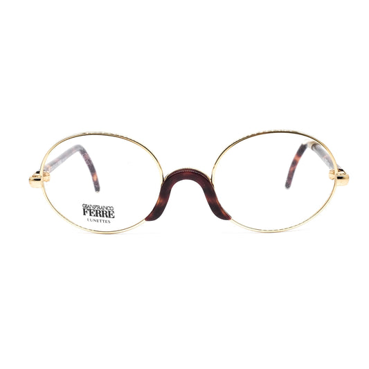 Gianfranco Ferre GFF 122 classic oval cello eyeglasses with golden rim and brown tortoise body, 1980s NOS Italy