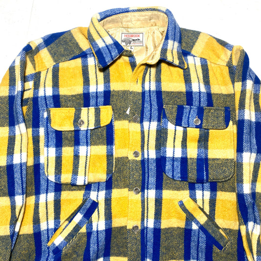 Holbrook mustard blue checkered plaid winter shirt / jacket, 80s Italy mint condition.