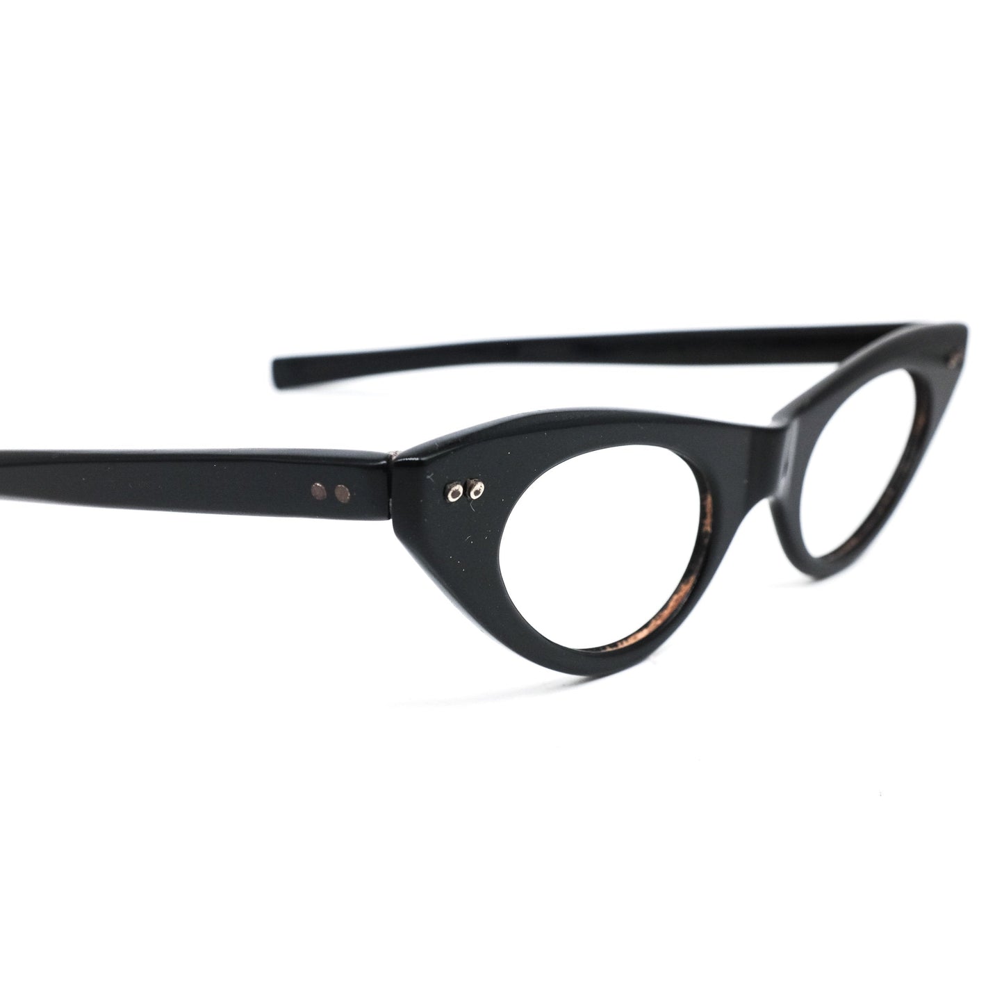 Auth. 1950s artisanal black cateye eyeglasses frames in slim design featuring thick rim, 1950s NoS
