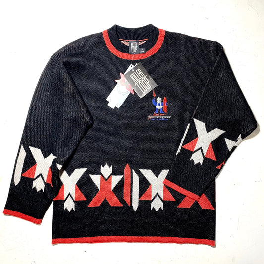 Killer Loop nos hip oversize fit black sweater with white/red Navajo/ geometrical motifs, 90s NWT