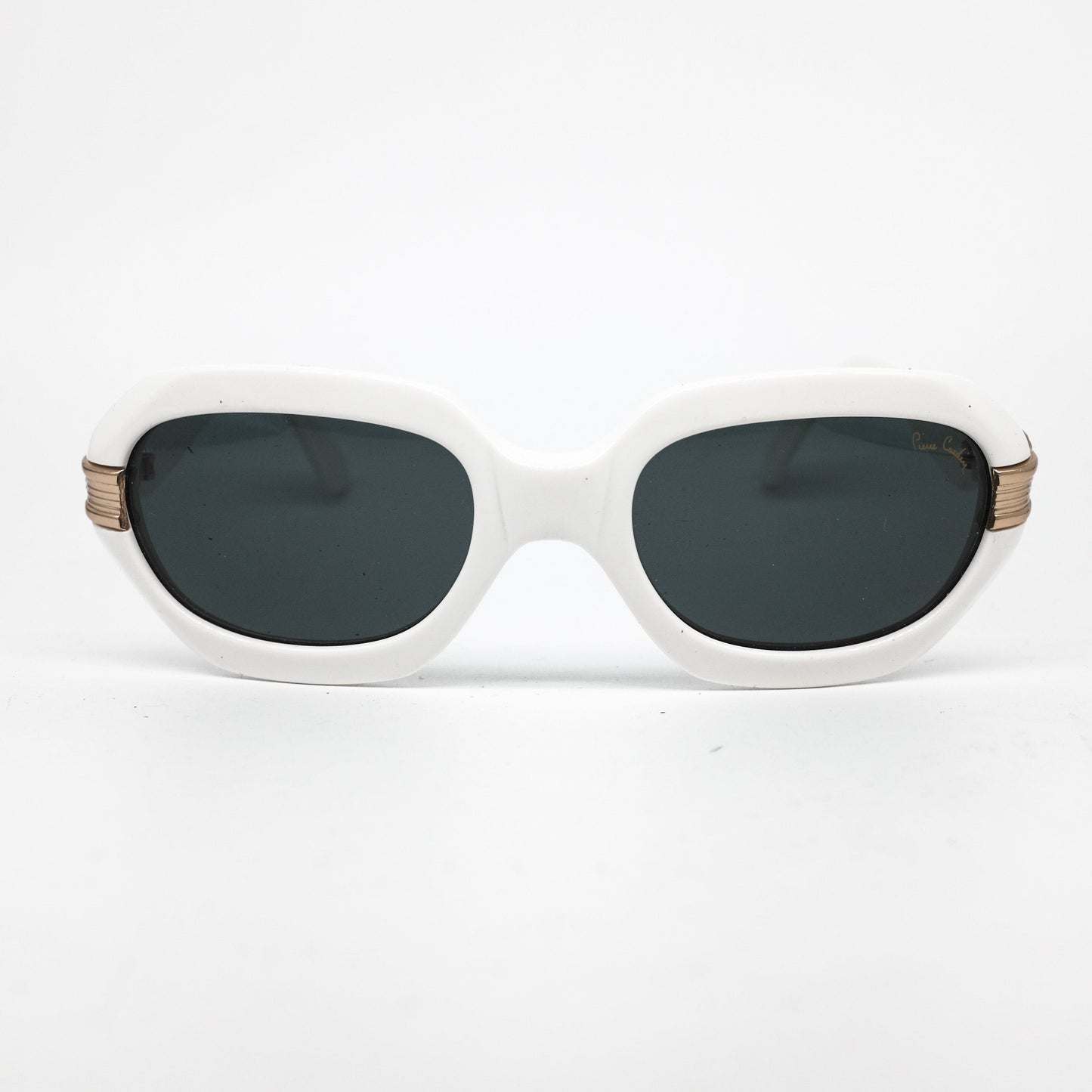 Pierre Cardin 1960s rare square oval white acetate sunglasses with golden hinges details, great condition