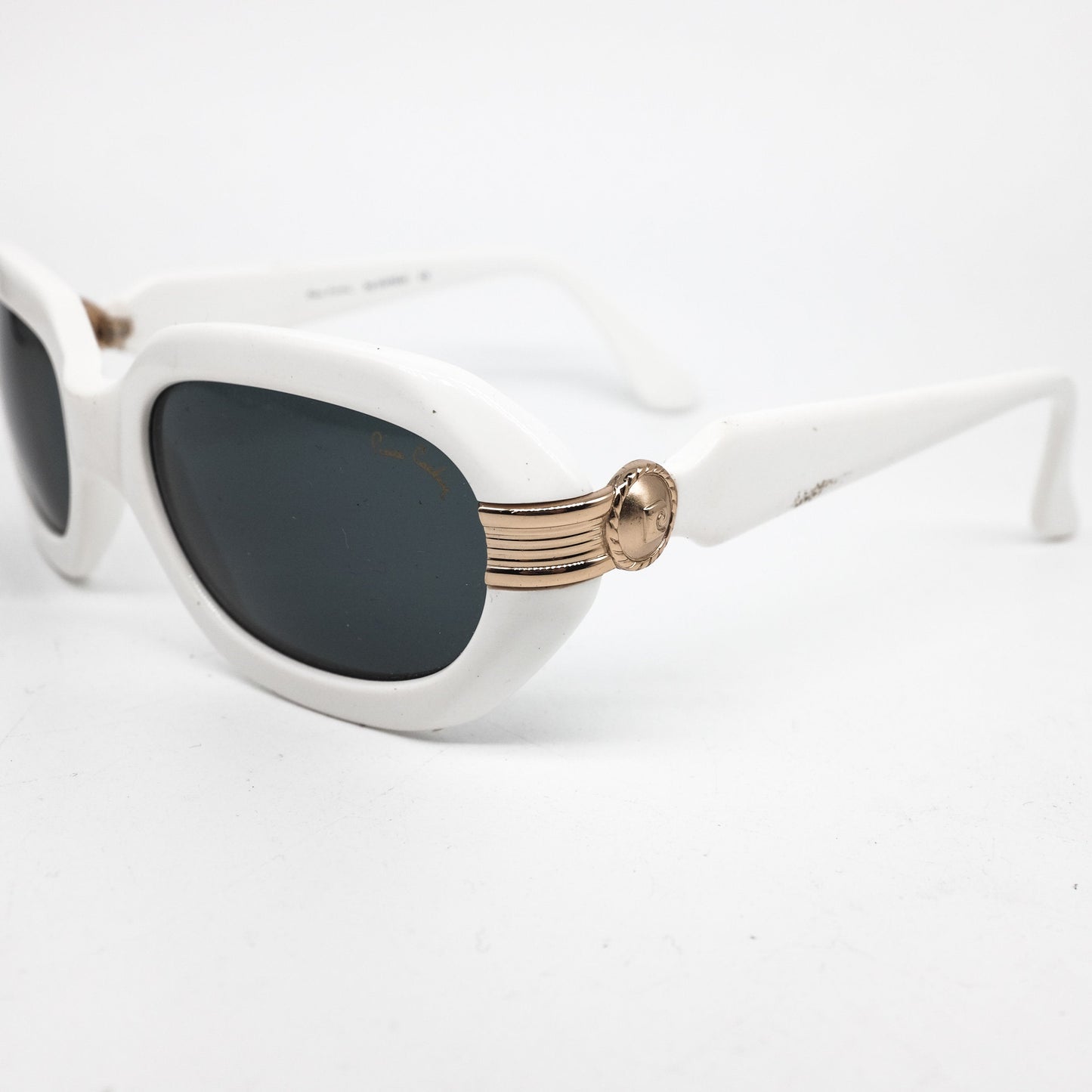 Pierre Cardin 1960s rare square oval white acetate sunglasses with golden hinges details, great condition