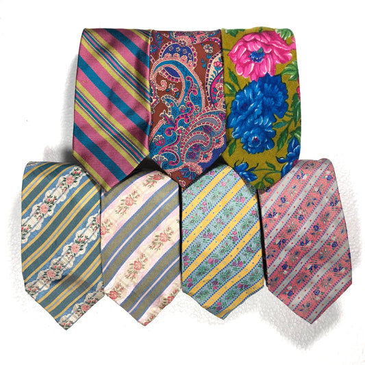 Vintage Kenzo 90s NOS pure silk ties, floral, regimental, paisley, 7 designs new with tags