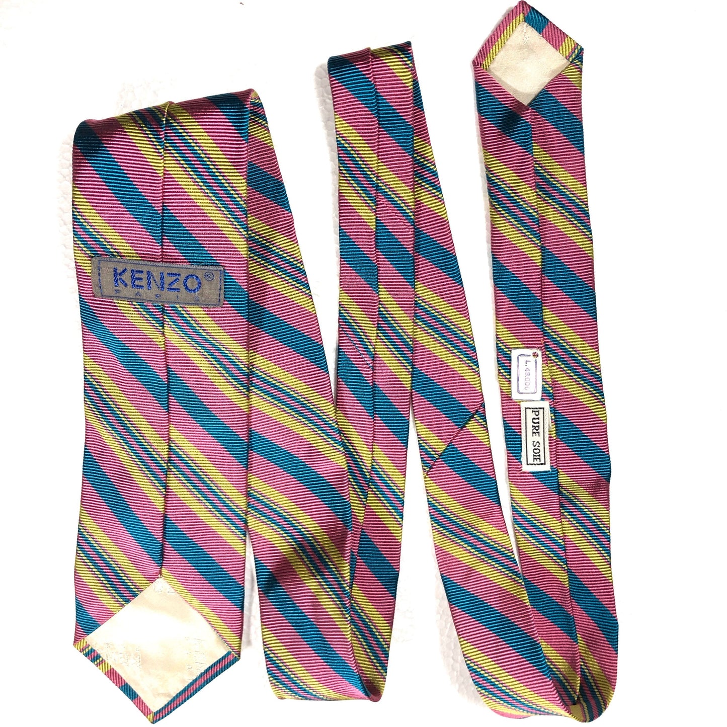 Vintage Kenzo 90s NOS pure silk ties, floral, regimental, paisley, 7 designs new with tags