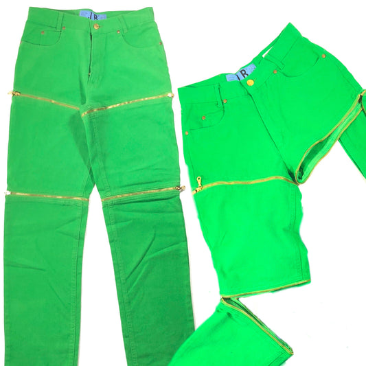 J.B crazy 3 in 1 green jeans  / shorts with golden zippers, NOS 80s 2 sizes available