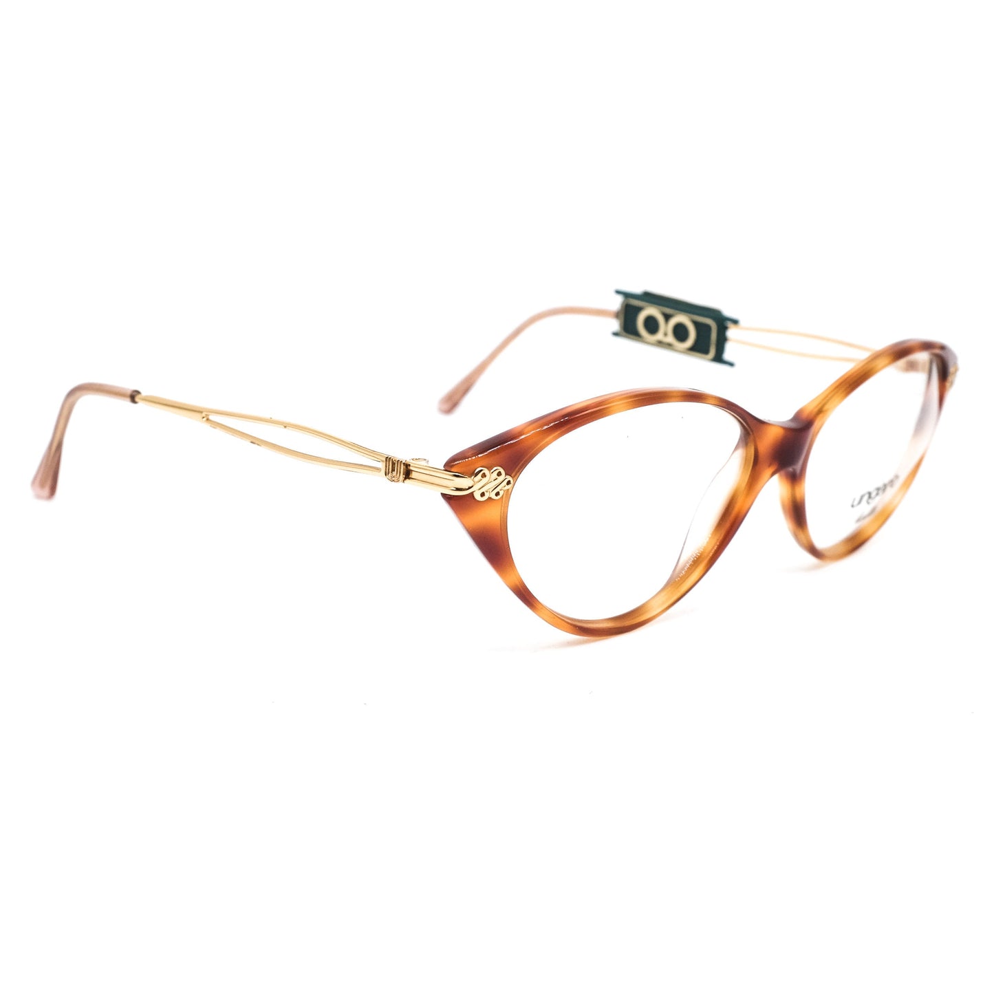 Ungaro U582 brown tortoise acetate cateye eyeglasses with cut off temples design, 80s nos Italy